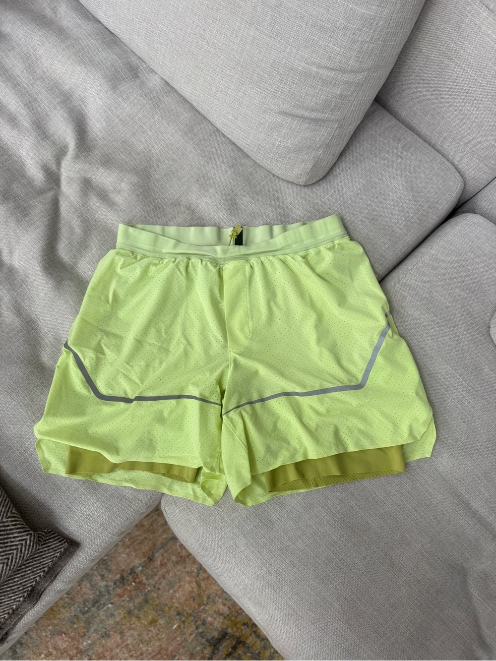 Lulu Lemon Man’s Neon Yellow Run Shorts with Reflective Trim